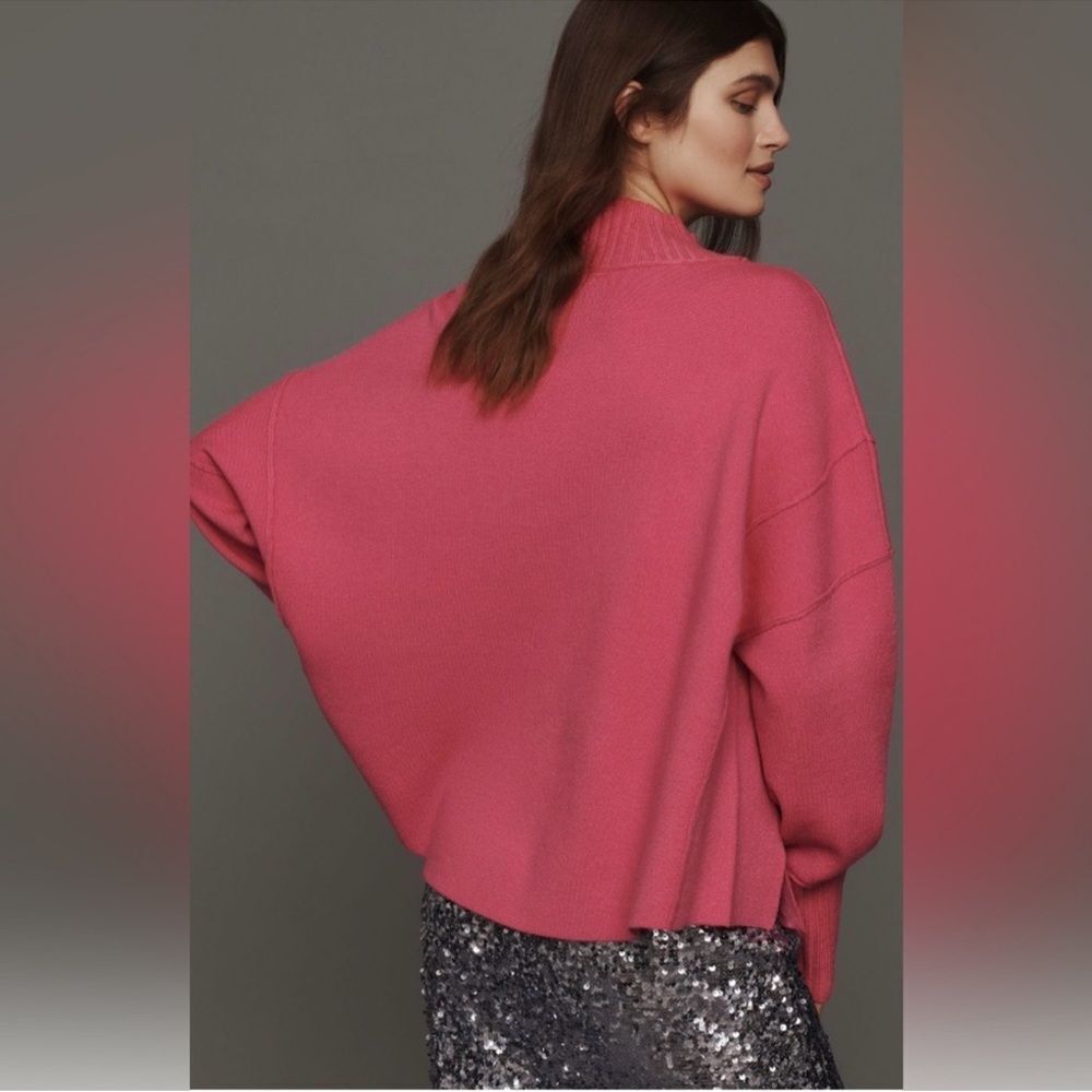 Anthropologie Maeve The Logan Embroidered Heart Sweater in Pink NWOT - Picture 2 of 5